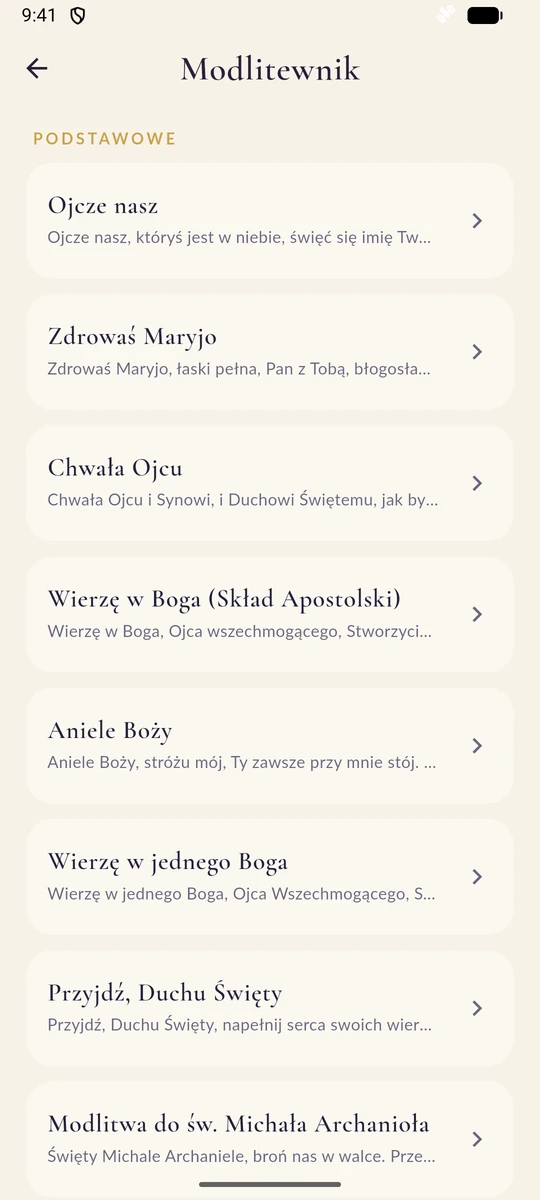 Modlitewnik w aplikacji: lista modlitw dostępnych offline